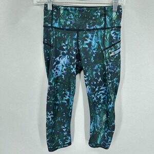 Lululemon Run Leggings Womens 2 Top Speed Crop Blue Green Floral Backdrop 17"